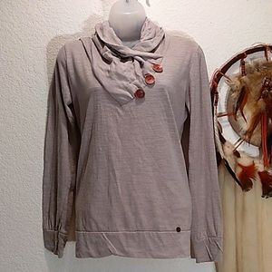 HYX GRAY COWL NECK BUTTON DETAIL TOP